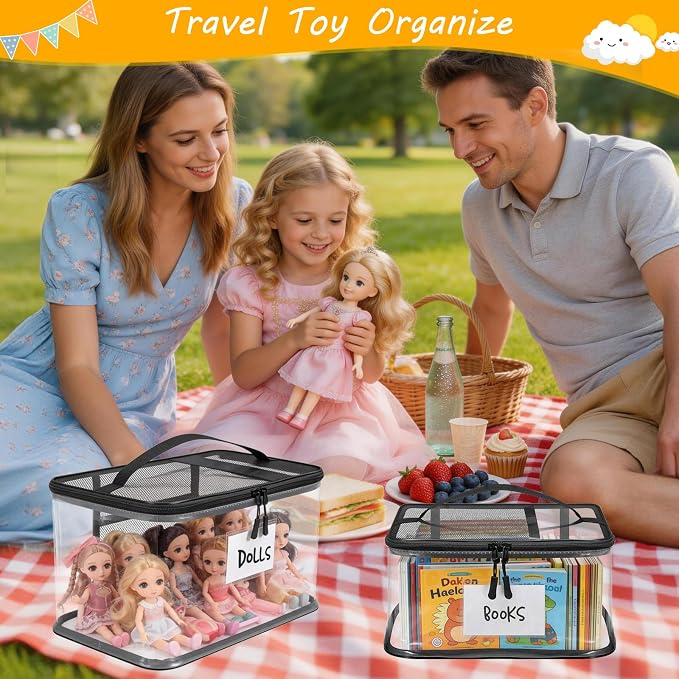6 Pack Large Toy Storage Bags, Clear Toy Organizer with Labels Ages 3+ | Waterproof PVC Toy Organization and Storage, Suitable for Storing Building Blocks, Puzzles, Dolls and Board Games