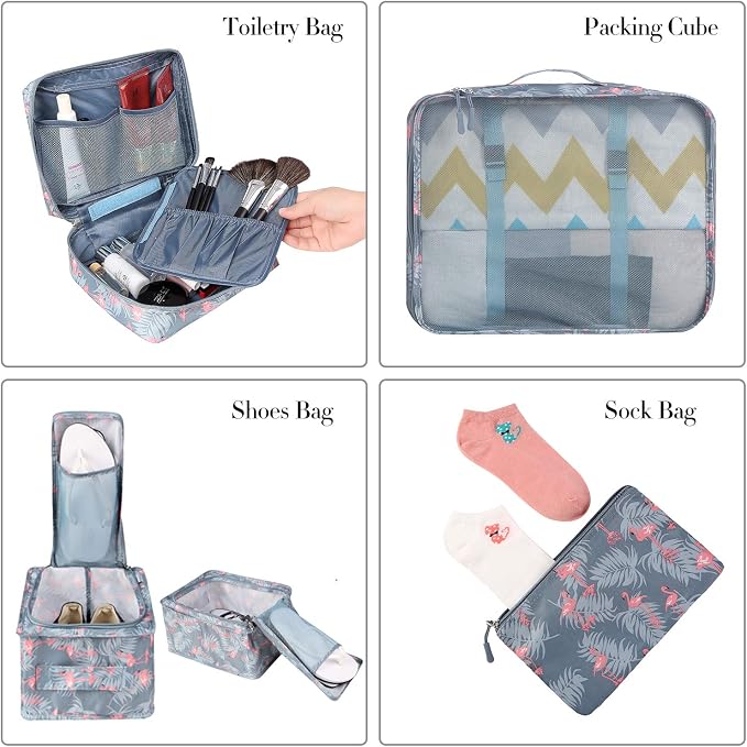 BAGAIL 8 Set Packing Cubes Luggage Packing Organizers for Travel Accessories-Red Flamingo