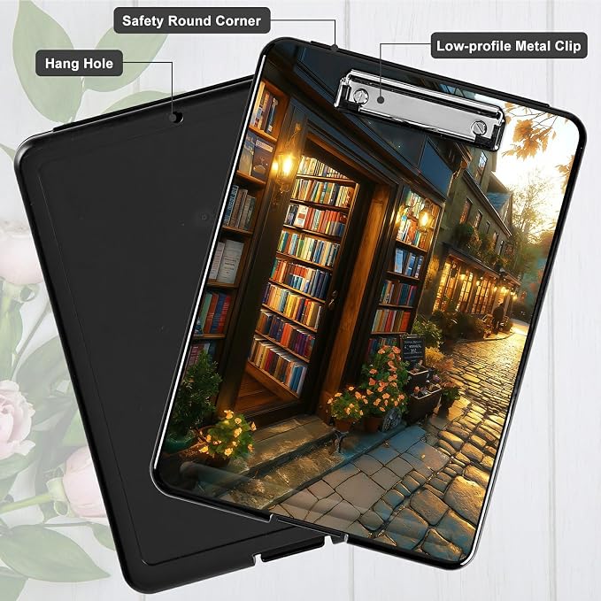 Heavy Duty Storage Clipboard, Slim Nursing Clipboard with Internal Pen Case, Portable File Organizer Case for A4 Letter Size Paper Office Medical Professionals, Flower Library