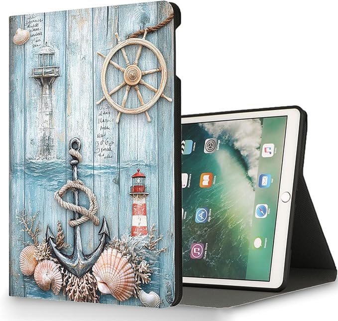 for Microsoft Surface Pro 7 Plus,Surface Pro 7/6/5/4 12.3" Tablet Case,Auto Wake/Sleep,Adjustable Stand Protective Cover - Nautical Lighthouse Anchor