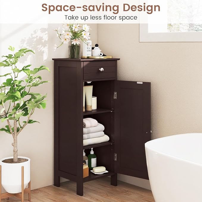 GLACER Floor Storage Cabinet, Bathroom Storage Cabinet (Brown) | 2 Adjustable Shelves | Ideal for Bathroom, Living Room | 14 x 12 x 34.5 inches
