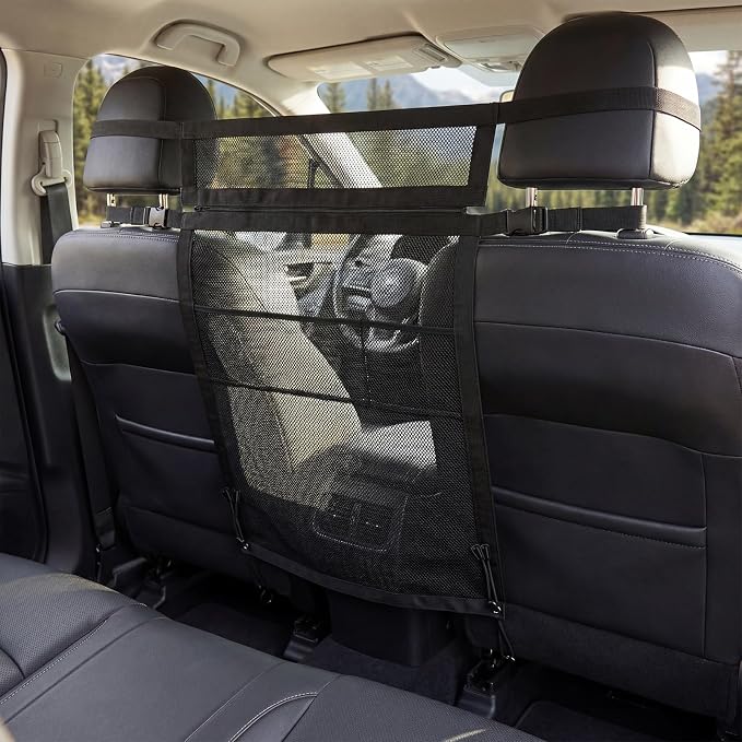Dog Car Barrier with Mesh Organizer,Pet Safety Divider, Dog Net Easy Install for Cars & SUV,Truck(Upgraded&Heightened)