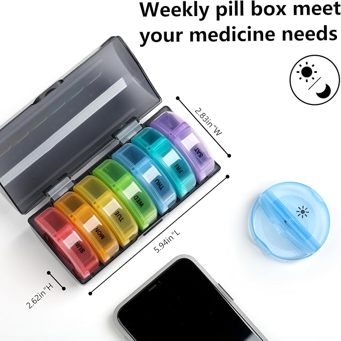 Sukuos Large Weekly Pill Organizer 2 Times a Day, Daily Pill Box 7 Day Easy to Open with Double Protection, AM PM Pill Case for Medicine/Vitamin/Fish Oil/Supplements (Red)