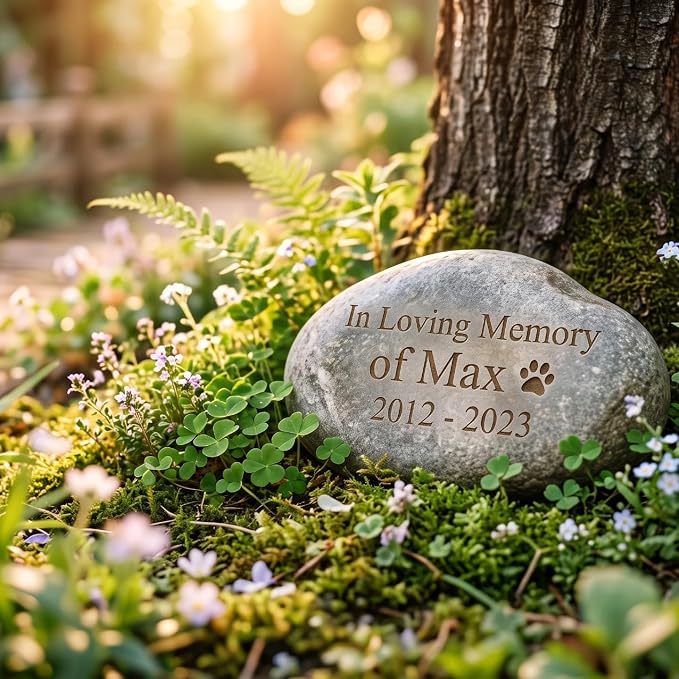 Personalized Pet Memorial Stones - Custom Deep Engraved Dog & Cat Headstone Grave Marker | Natural Stone Pet Marker with Name, Date & Quotes