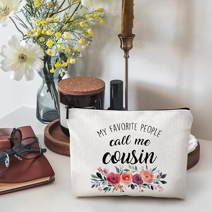 DILSJ Cousin Gifts Makeup Bag, Best Cousins Gifts For Christmas From Grandkids Cosmetic Bags For Women, My Favorite People Call Me Cousin Zipper Makeup Pouch Travel Organizer Toiletry Bag