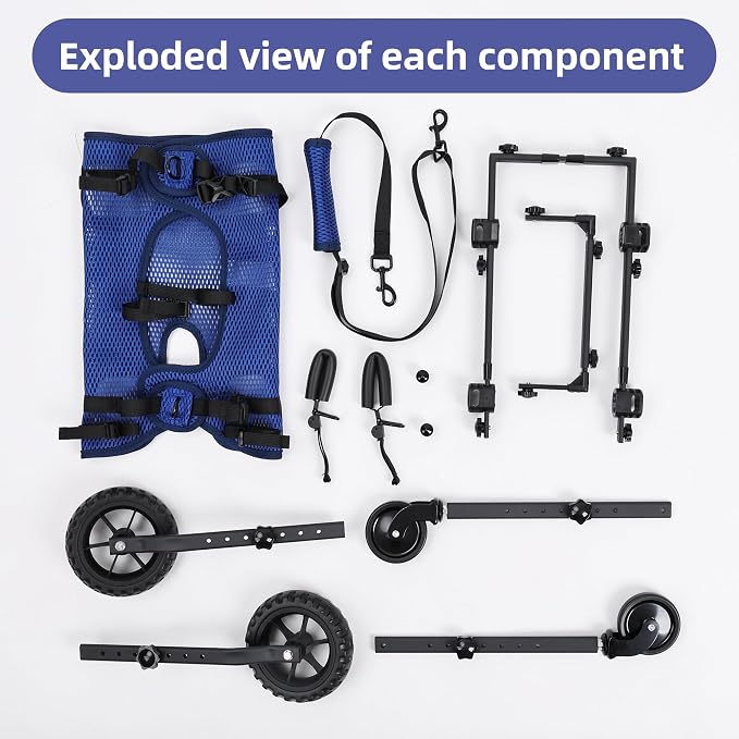 Quad Dog Wheelchair for Disabled Dogs, 4-Wheel Mobility Cart with Harness | Stable 4-wheel support with breathable harness helps senior and disabled dogs move with greater comfort and confidence.