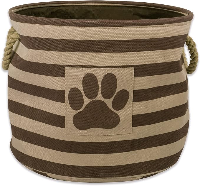Bone Dry Pet Storage Collection Striped Paw Patch Bin, Medium Round, Brown