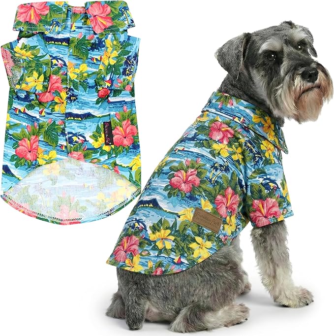Parisian Pet Floral Dog Shirt - Cotton Clothes for Large Dogs - Stylish Dog Beach Outfit - Lightweight and Soft Puppy Clothes - Trendy Tshirts for Dogs - Comfortable Summer Vacation Pet Apparel