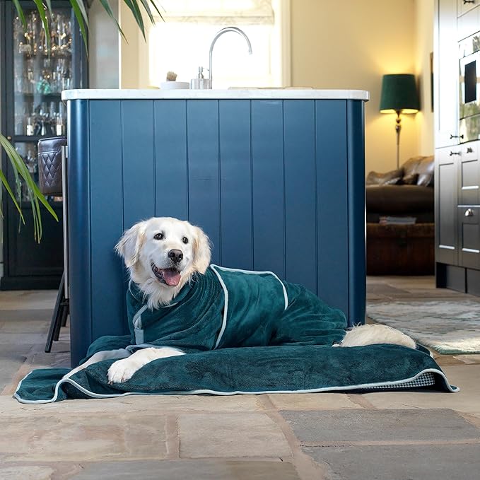 Lucky Pooch® Dog Robe - Luxurious Dog Bathrobe - Ultra Absorbent Dries Your Dogs in Minutes! Double-Layer, Super Soft Towel and Bath Robe All in One (Giant, Teal)