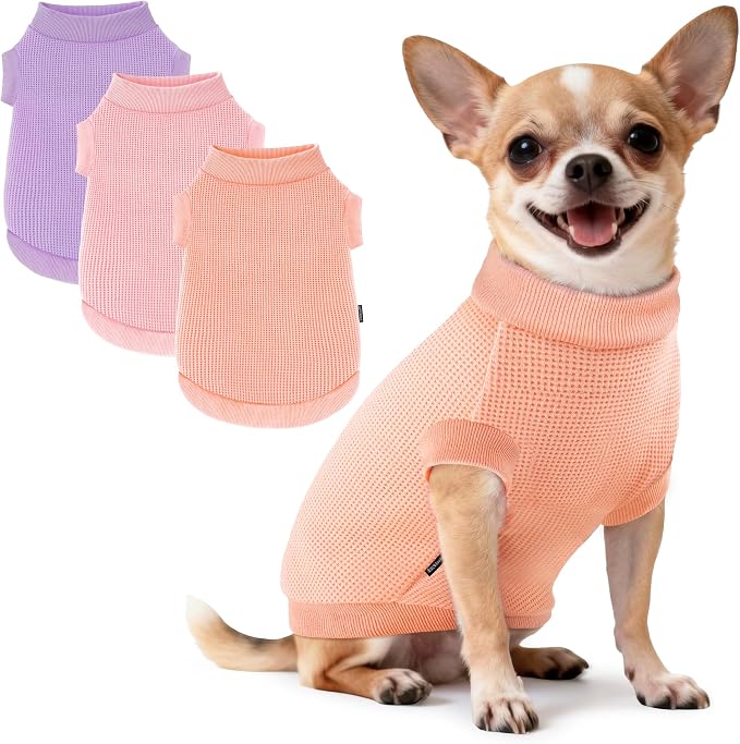 3 Pack Dog Shirt for Small Supplies Functional Waffle Dog Clothes Warm Soft Sweatshirt Outfit for Dogs Cats Pet Apparel