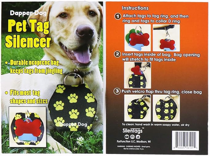 Dapper Dog - Dog Tag Silencer with Tag Ring (Yellow Paw Prints)