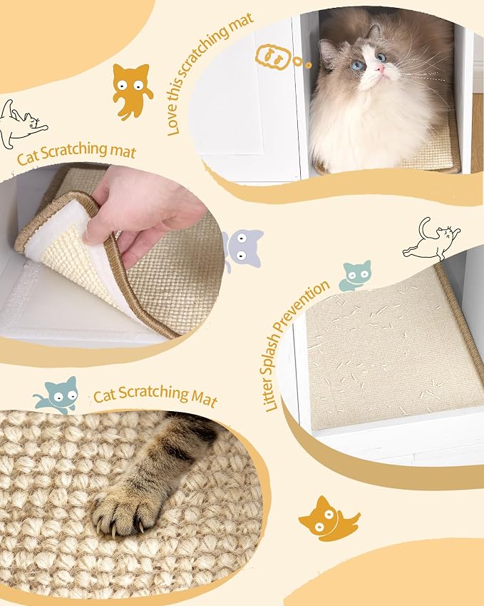 Hzuaneri Cat Litter Box Enclosure, Hidden Litter Box Furniture with Storage | Large Wooden Cabinet with Sisal Mat, Modern Cat Washroom for Living Room, Bedroom, Entryway, White and Gold 01503GCLB