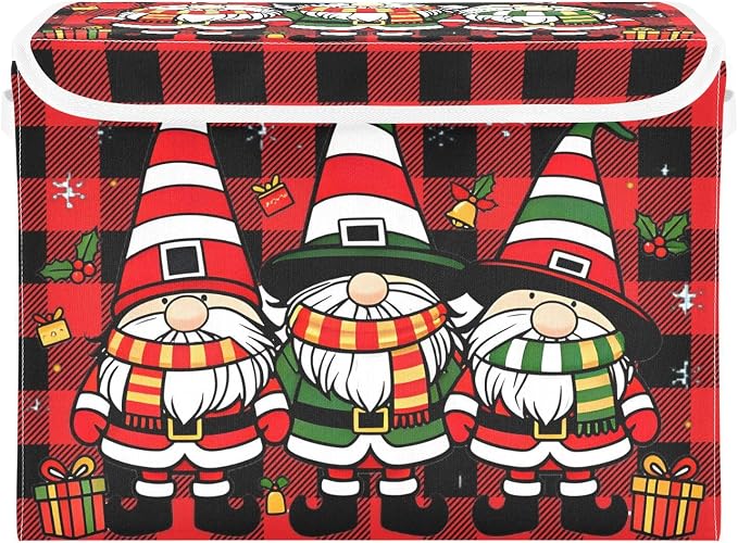 Christmas Gift Fabric Storage Bins with Lid Closet Storage Basket 40L | Decorative Storage Boxes, Foldable & Stackable, Dust-Proof Flip Top, Reinforced Handles, For Home & Dorm, Clothes & Toy Box