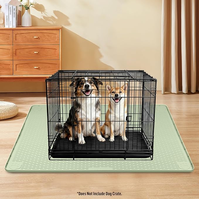 Silicone Dog Bed Mat 50"x 35" Crate Mat for Dog Cages, Green | Extra Large Kennel Mat with Raised Edge, Washable, Leakproof, Waterproof Dog Mat for Crate, Dog Floor Mat to Protect Floors