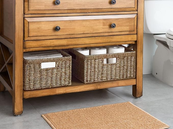 StorageWorks Jumbo Wicker Basket for Orgainzing, Handwoven Seagrass Baskets for Organizing