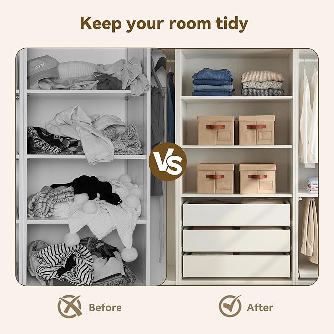 GRANNY SAYS Storage Bins with Lids, Decorative Storage Boxes with Lids | Storage Box with Dust Cover, Handles & Lable, Collapsible, Ideal for Closet Clothes Blanket Toys, Medium, Brown, 3-Pack