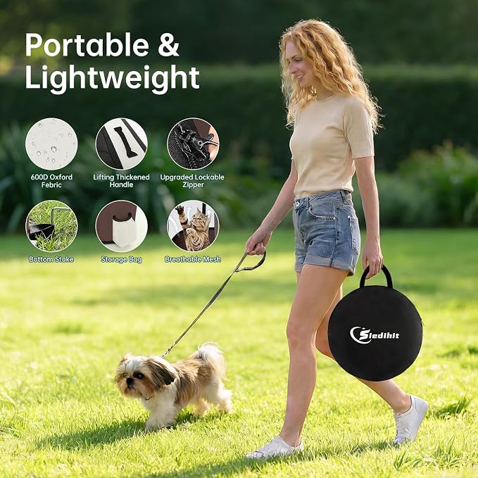 Siedihit 28" Dog Playpen,Cat Puppy Pen, Pet Portable Crate Indoor Outdoor | Durable Travel Camping Use,Foldable Dog Kennel Tent Cage for Rabbit Small Animals with Carrying Case(Brown, Small)