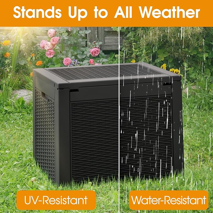 31 Gallon Outdoor Storage Box Waterproof Deck Box for Patio | Black, Resin, Small, Weatherproof, Lockable, Compact, Easy Assembly, Patio Pool Garden Accessories Storage, Organization