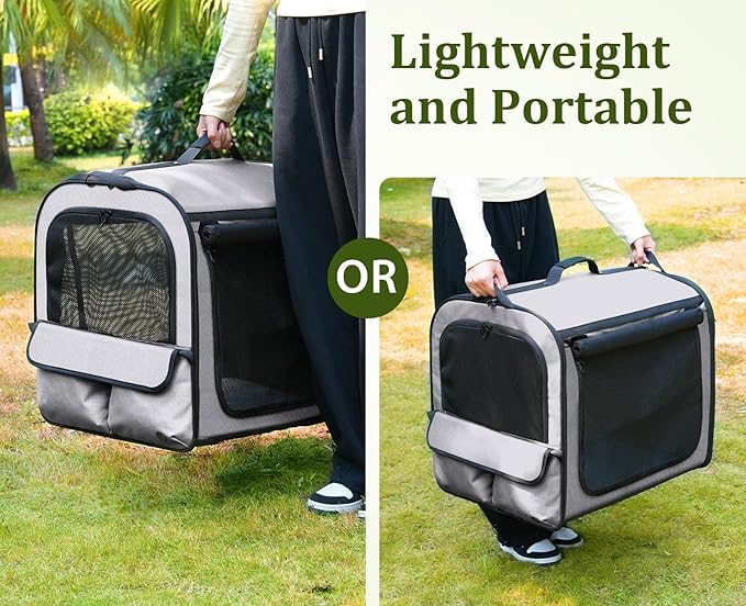 Dog Car Carrier Light Weight,Expandable,Foldable Dog Carrier, Gray | Easy to Assemble, Portable and Breathable Pet Carrier, Suitable for Indoor and Outdoor Use, Dog Travel Crate with Curtain