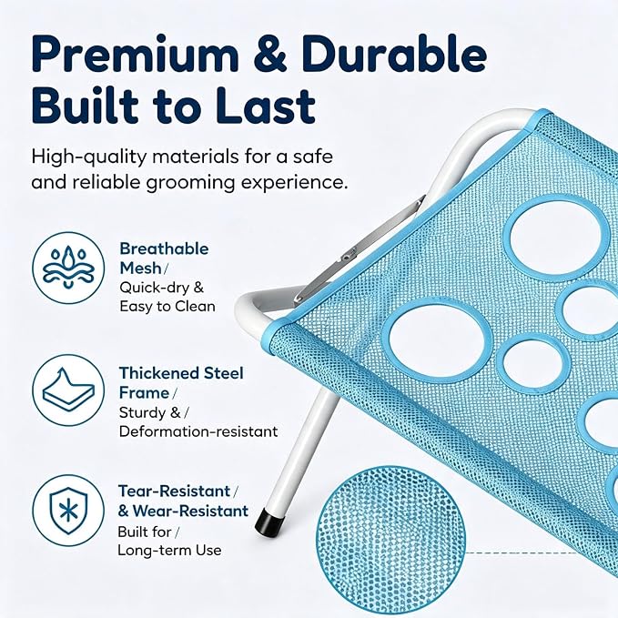 Foldable Pet Bathing Stand with 8-Hole Quick-Dry Mesh, 44lb Capacity，Blue