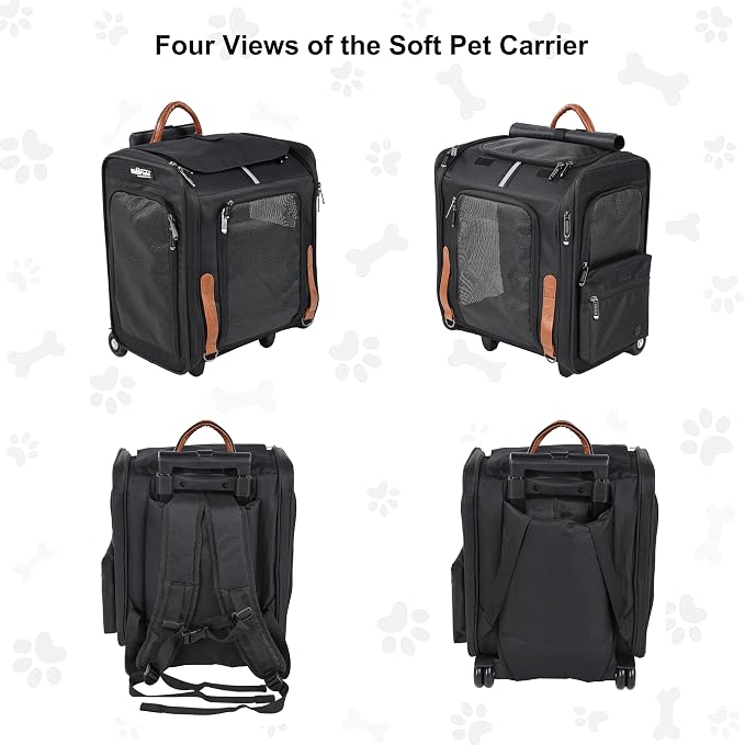EliteField Deluxe Rolling Backpack Dog & Cat Carrier (2-Year Warranty) | Airline Approved, Waterproof Fabric, Scratch-Resistant Mesh, Retractable Handle, Wheels, Built-In Leash