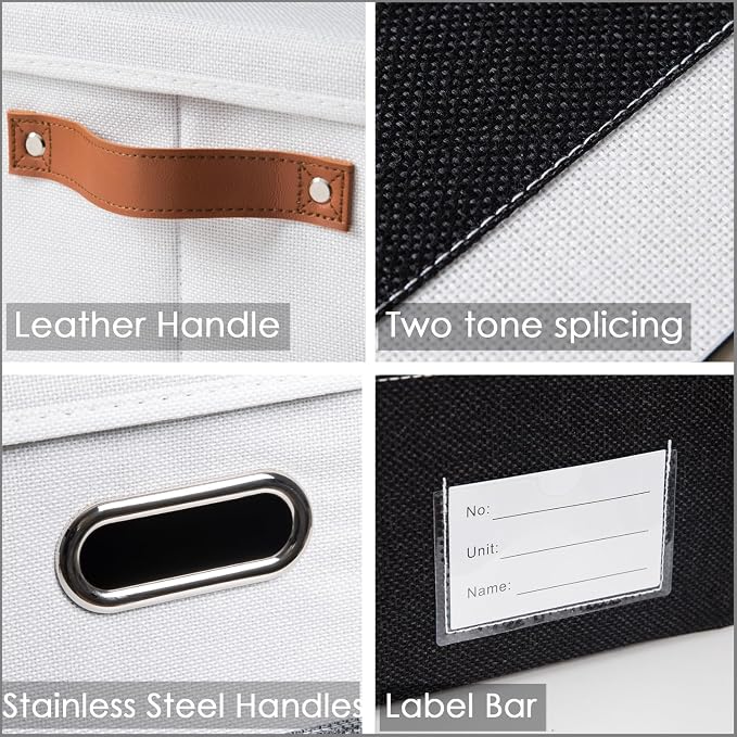 Foldable Storage Bins with Lids [3-Pack] Fabric Collapsible Storage Boxes Baskets Cubes Containers with Handles for Closet Living Room Bedroom (Black & White 17.7x11.8x11.8'')
