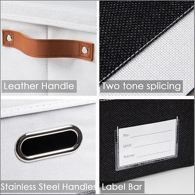 Foldable Storage Bins with Lids [3-Pack] Fabric Collapsible Storage Boxes Baskets Cubes Containers with Handles for Closet Living Room Bedroom (Black & White 14.9x9.8x9.8'')