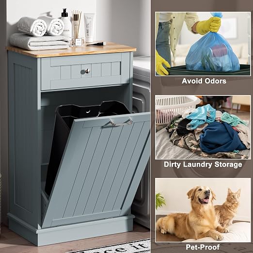 Spurgehom Trash Can Cabinet 13 Gallon, Garbage Cabinet with Drawer