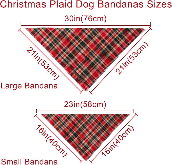Christmas Plaid Dog Bandana–Red and Green Checked Triangle Scarf for Small Medium Large Dogs, Soft Cotton Pet Bib for Winter & New Year, Adjustable Dog Kerchief