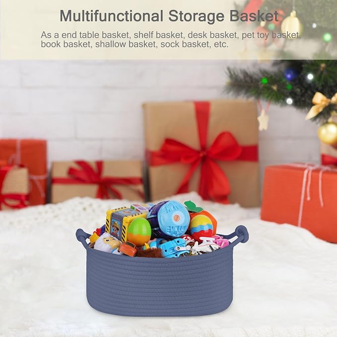 Small Empty Gift Basket with Bag & Ribbons, Folkstone Gray | 12“x8”x5”, Cotton Rope Woven Basket for Birthdays, Baby Showers, Mother's Day, Christmas; Stores Small Items, Kids & Pet Toys