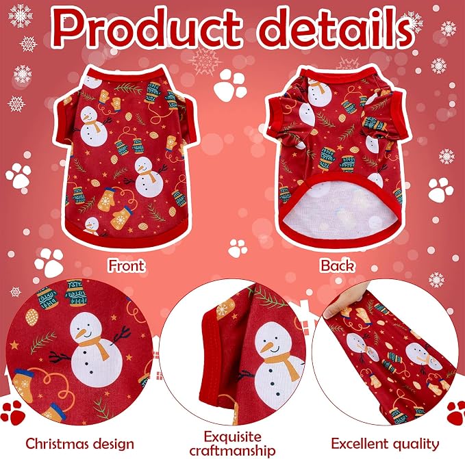 6 Pieces Christmas Dog Clothes Pet Shirts Breathable Puppy Vest Printed Christmas Snowman Reindeer Santa Claus Dog Shirts for Soft Outfit Dogs and Cats (M (5.5-8.8lbs))