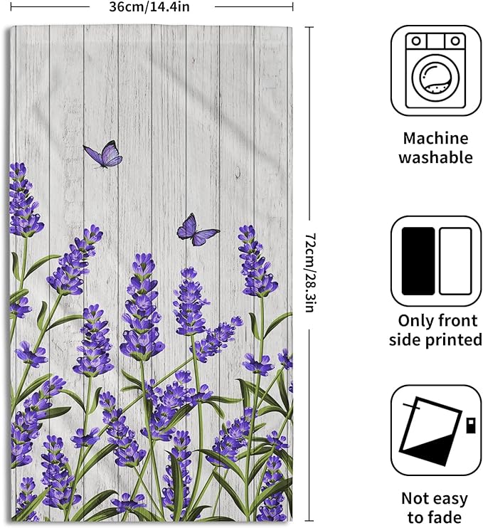 Giwawa Purple Floral Hand Towels Lavender Flowers Set of 2 Soft Guest Face Towel Bathroom Decorations Thin Kitchen Dish Towels 14x28 in
