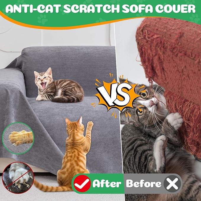 Loiion Cat Scratch Proof Furniture Protector Waterproof Sofa Cover 102"x71" | Pet-Friendly Couch Protector, Anti-Scratch & Anti-Slip Sofa Cover For Cats Dogs Kids, Machine Washable