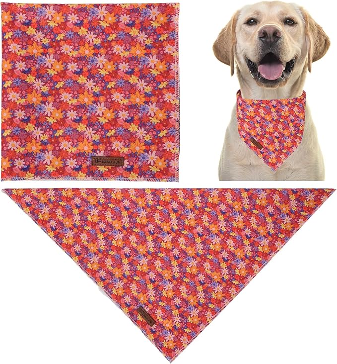 Fall Dog Collar-Fall Floral Dog Bandana- Cute Fall Leaves Dog Bandanas Adjustable Dogs Collar for Small Medium Large Dogs