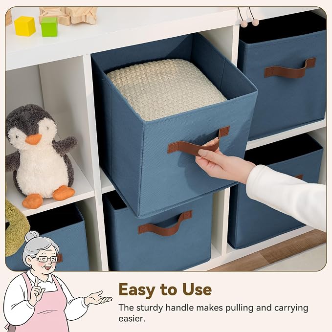 GRANNY SAYS 11 Inch Storage Cube Organizers, Light Blue, 6-Pack | Collapsible, Cube Storage Bins with Thickened Base Plate, Sturdy Handles, Decorative Baskets for Shelves, Closet