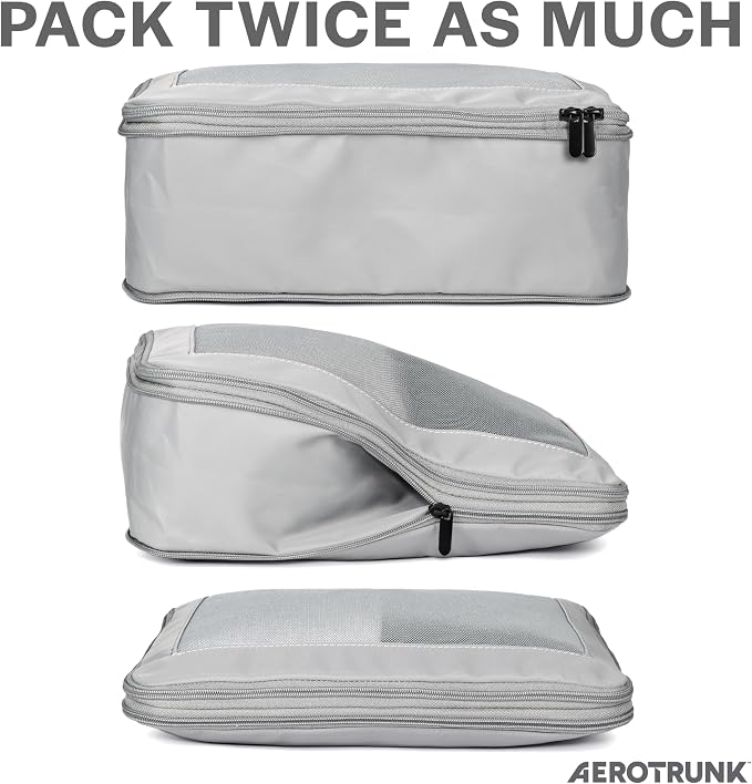 Compression Packing Cubes for Travel, 6-Pack, Light Grey | Solves overpacking, 6-Piece set fits most suitcases, 50% Space savings, Compression luggage organizer bags