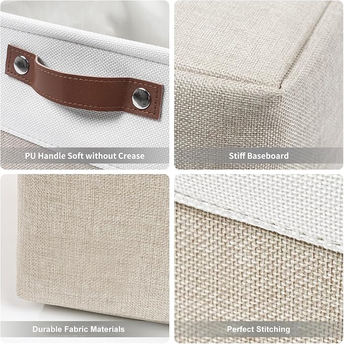 Bagnizer Collapsible Fabric Storage Cubes 11x11 Cube Storage Bins, 4 Pack Closet Baskets Box with Handles for Organizing, Shelf, Toys, Clothes, Home, Office, Nursery (Beige&White)