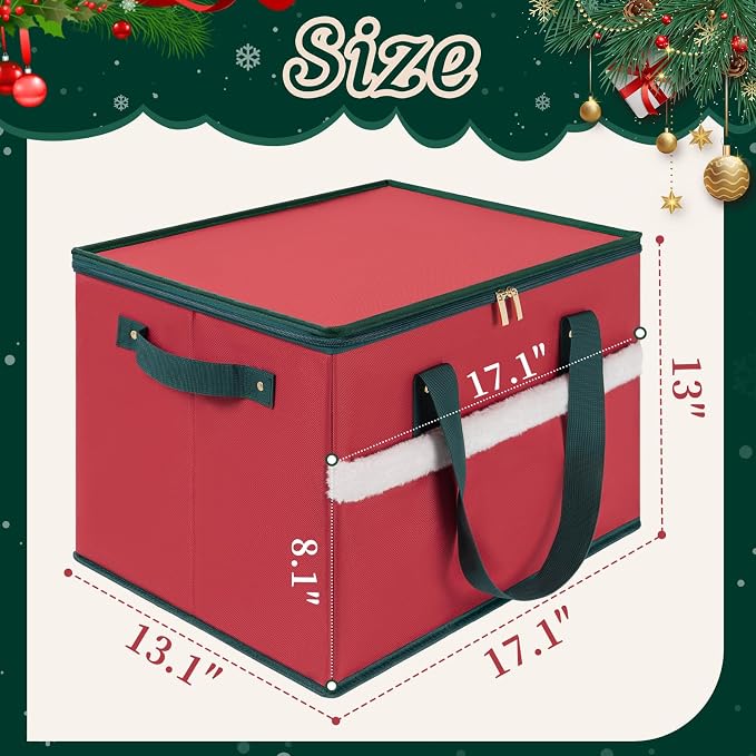 Christmas Ornament Storage Box with Adjustable Dividers Zippered Top Stores up to 36 Holiday Ornaments (4 Inch) Xmas Ball Decorations Organizer Storage Container Bin