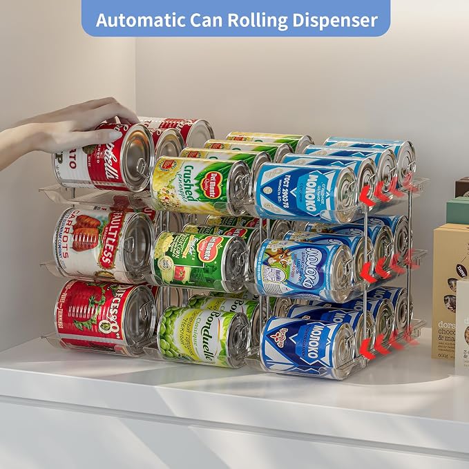 Jsyrjing 2 Pack 3-Tier Can Organizer for Pantry, Stackable Can Storage Rack | Modular Canned Food Organizer, Soda Can Organizer & Can Holder for Pantry, Cabinet and Counter Storage, Holds Food Cans