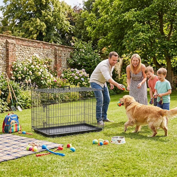 BestPet | Dog Crate | 36" | Black | Foldable Metal Kennel with Single Doors, Secure Slide-Bolt Latches, Leakproof Tray | Portable Dog Cage for Medium Sized Breeds | for Travel, Indoor & Outdoor Use