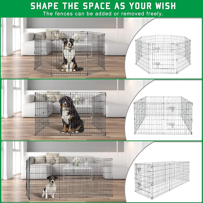 Artmalle Dog Playpen 30 Inch, 8-Panel Rustproof Foldable Fence with Door | Rustproof 8-panel metal playpen with door folds flat, sets up tool-free, and forms multiple shapes indoors or outdoors.