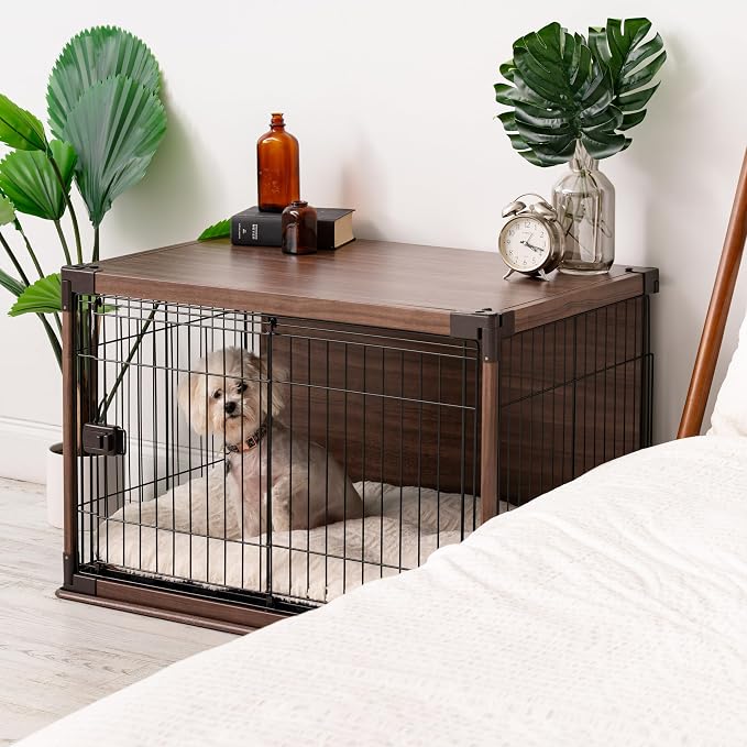 IRIS USA Small Animal Cage, Habitat, Brown | Rabbits, Removable Cleaning Tray, Secure Locking Door, Comfortable Den Space, Good Airflow, Easy Tray Clean
