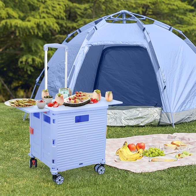 Foldable Utility Cart Folding Portable Rolling Crate with Magnetic Extended Lid,360°Rotate Wheels,176LBS Load Capacity,Heavy Duty Durable Dolly Cart for Teacher Tourist Shopping Office Outdoor