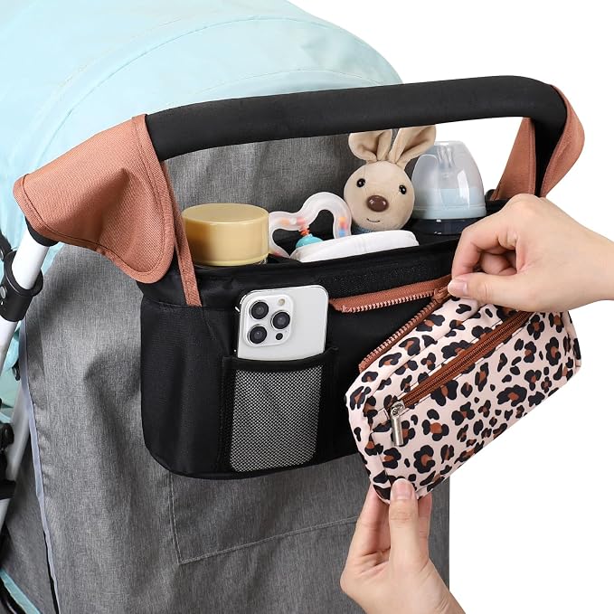 Accmor Universal Stroller Organizer with Insulated Cup Holder Detachable Phone Bag and Shoulder Strap,Stroller Bag Caddy Organizer for Uppababy, Baby Jogger, Britax Strollers