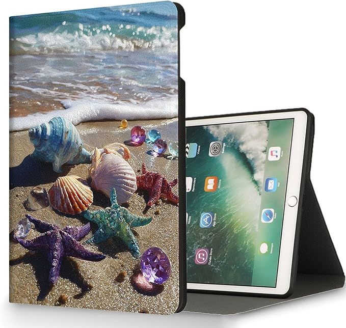 for Microsoft Surface Pro 7 Plus,Surface Pro 7/6/5/4 12.3" Tablet Case,Auto Wake/Sleep,Adjustable Stand Protective Cover - Shell Conch Starfish Beach