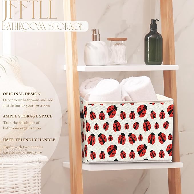 Ladybug Storage Bins with Handles, Lady Bug Gifts for Women Men, Cute Red Ladybug Insect Collapsible Laundry Basket Storage Box for Home Bedroom Bathroom Clothes Toys Books