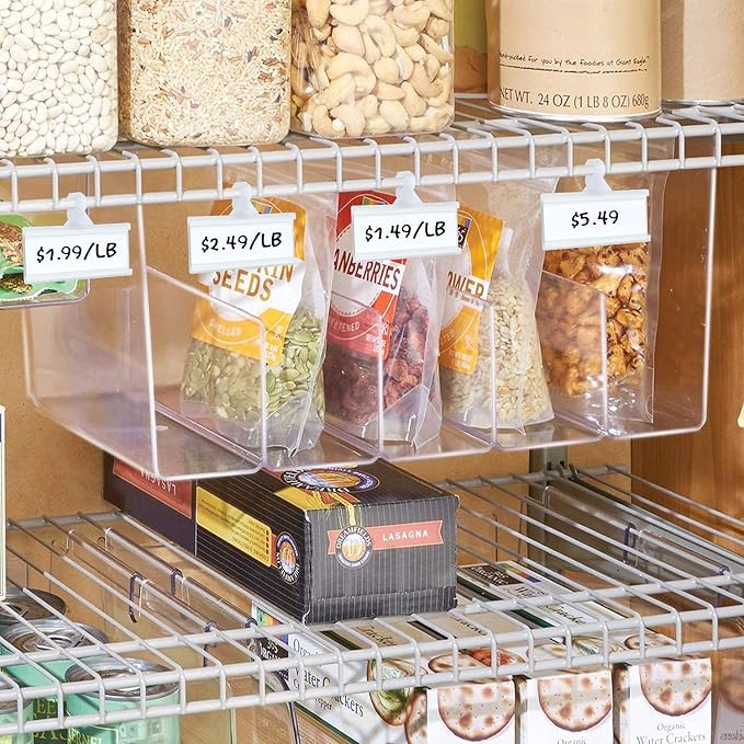 NuBliss Wire Shelf Label Holders, 1-1/4" x 3", Plastic, 25 Pack | Easy clip-on design; reusable; secure snap-lock grip; displays prices, UPCs and product info; retail and warehouse use