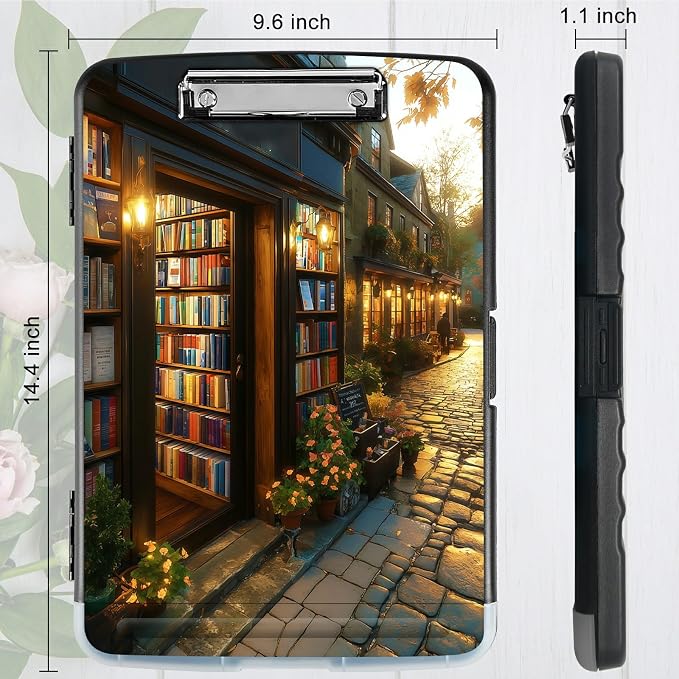 A4 Clipboard with Storage Pen Holder, Clipboards Organizer Nursing Clipboard Foldable File Folder Plastic Clipboard Folio Clip Board for Office Work Classroom Doctor, Flower Library