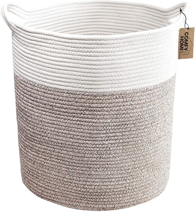 COMFY-HOMI XXXL Large Laundry Basket, Cotton Rope Nursery Woven Basket for Storage, Blanket Baskets Living Room Laundry Hamper, Dog Toy Storage Organizer, Home Decor