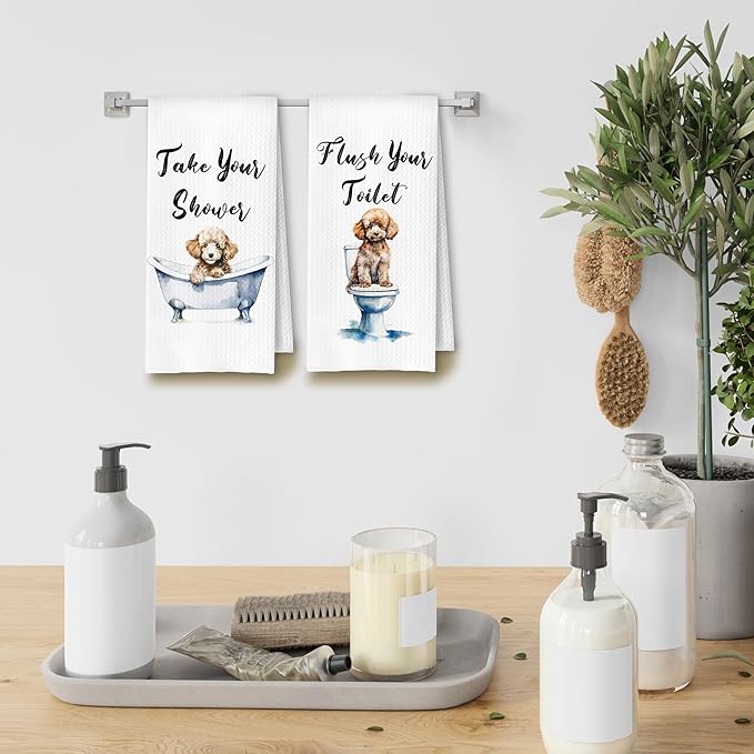 Funny Poodle Dog Hand Towels for Bathroom Washroom, Gifts for Poodle Lovers Women Men, Dog Bathroom Decor, 16x24 Inch Set of 4
